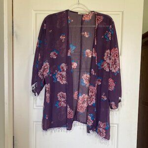 Purple Floral Kimono - Size Medium